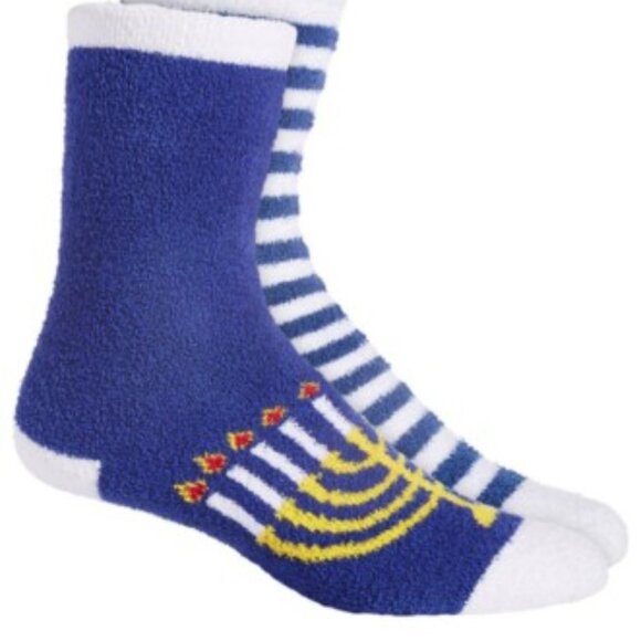 Charter Club Women's 2-Pack Fuzzy Butter Socks Hanukkah, menorah One Size NWT - Picture 8 of 8
